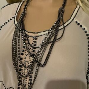 Laila Rowe multi  Layered Black, Silver and crystal Necklace